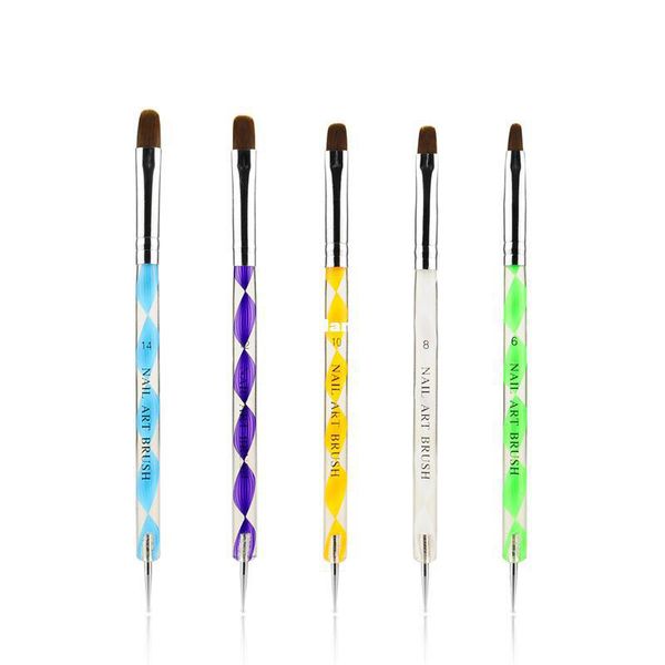 

wholesale-5pcs multipurpose nail art dotting tools acrylic uv gel salon pen flat brush kit set wholesale407, White