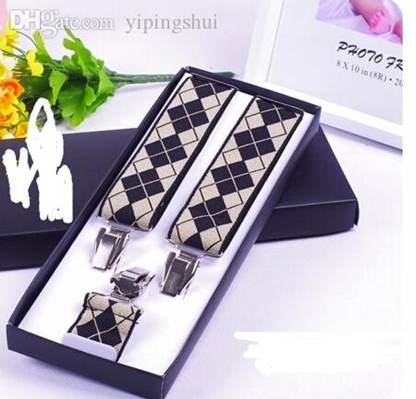 

wholesale-t1512101, 1pc/lot, new stock beige diamond 3 clip geometrical elastic band suspenders braces men, ing, Black;white