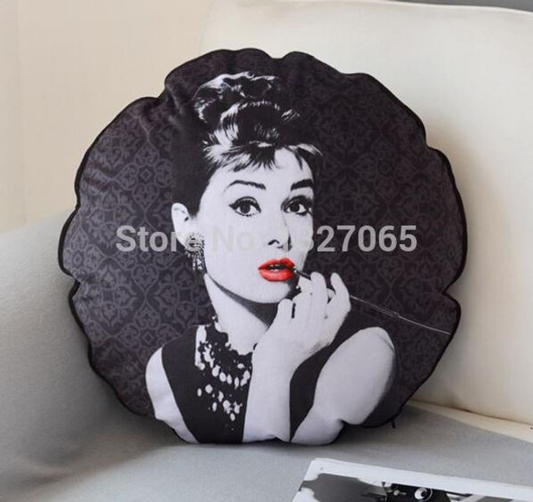 New Classic Black Audrey Hepburn Velvet Round Pillow Case Sham