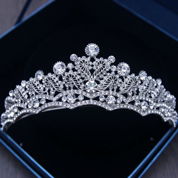 Luxuriöse silberne Kristalle, Hochzeitskronen, glänzende Perlen, Braut-Tiaras, Strass-Kopfschmuck, Stirnband, günstiger Haarschmuck, Pageant2836