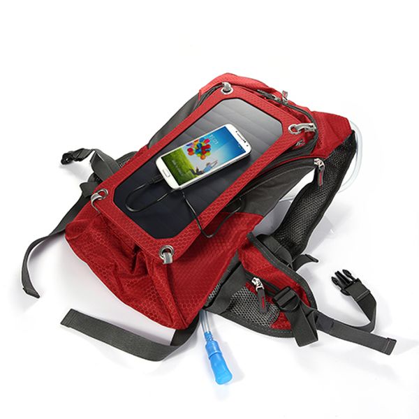 O carregamento Solar Bag Vermelho Azul carregamento USB Charger Solar Water Bag Cabo Solar Mochila Back Pack saco 6.5W Solar Camel Bag eotw