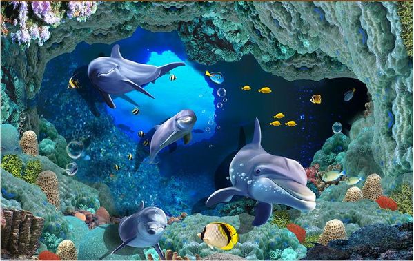 

underwater world coral turtle 3d floor to floor painting waterproof pvc wallpaper
