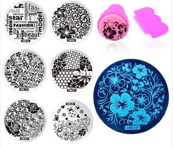 Nova CHEGAR 60Designs Nail Art Stencils Stamping Template Polonês Imprimir Prego Prego Placa Stamper Setraper Set DIY Manicure Tools KD1