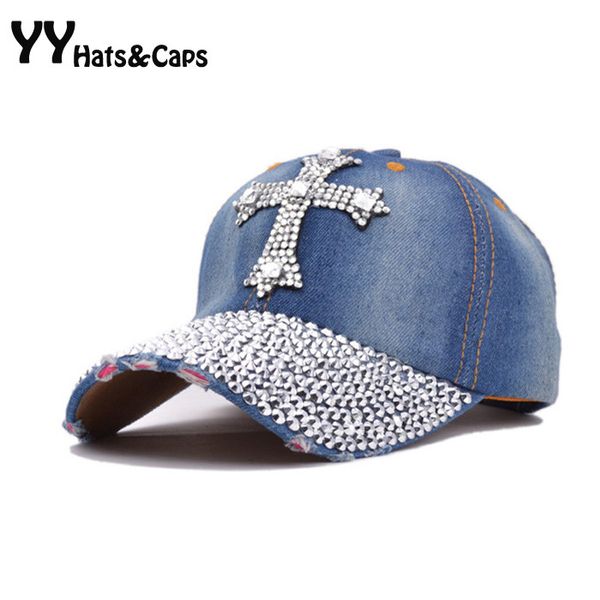 

Jean Snapback Hat Cap 2015 Ball Cap женщины Bling шляпы ретро проблемных Кристалл синий деним мужчи