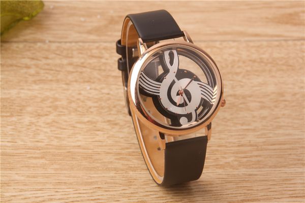 

2016 cool watch retro vogue women watches note music notation leather quartz wristwatch lady girls clock hour happy gift, Slivery;brown