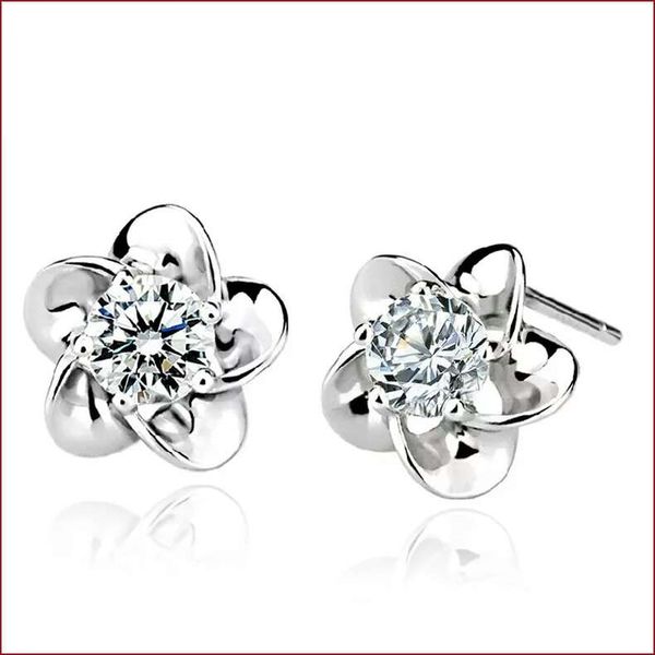

925 sterling silver items crystal jewelry wedding earrings five petals plum blossom flower new arrival charms, Golden;silver