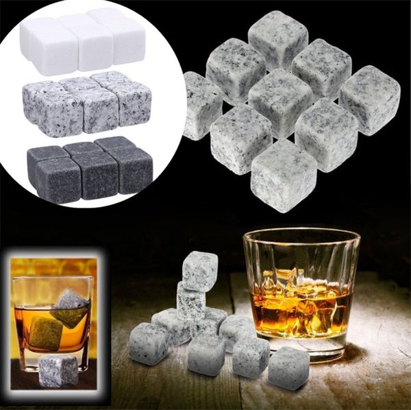 900pcs / 100set натуральные камни 9pcs / set виски камни охладитель мыльный камень кубик льда с бархатным мешком для хранения 2045-3