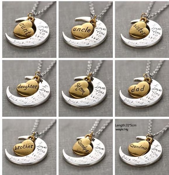 

retro fashion antique silver gold "i love you to the moon and back" pendant necklace gift for lover mom dad daughter sun gift