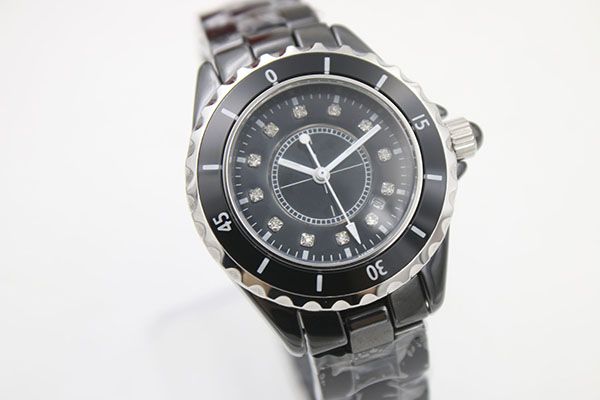 

new 38mm big watches wristwtches quartz diamond dial movement womens ceramic watch black bezel fashion ladies watch, Slivery;brown
