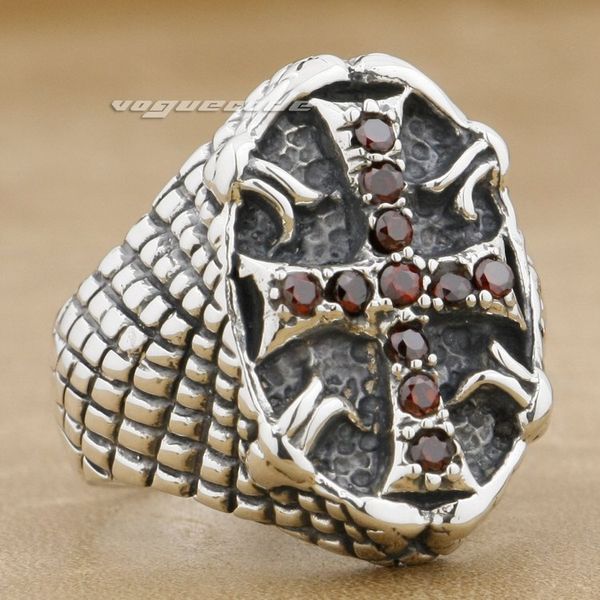 

red cz stone 925 sterling silver mens biker ring 9g004a mens jewellery us size 8.75, Golden;silver