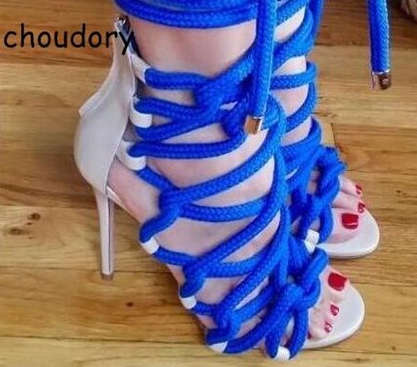 Yeni Stil Roma Tasarlanmış Halat Gladyatör Sandal Boots Çapraz Kayış Yaz Ayak Bileği Patik Ince Yüksek Topuklu Rahat Sokak Bayan Ayakkabıları