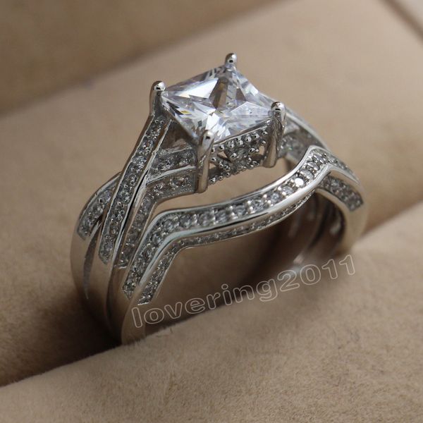 

size 6-10 retro jewelry 10kt white gold filled white z gem women wedding simulated diamond wedding ring set gift, Silver