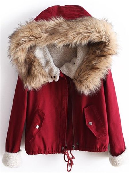 

wholesale-new 2015 winter big fur collar short jacket winter jacket women handsome warm coat down fleece lined parka hw99jb9a, Black