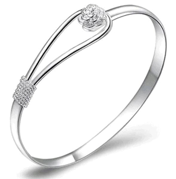 

10pcs 925 silver plate cuff jewelry pure handmade sakura flower fashion women bangle bracelets for sale cheap, White