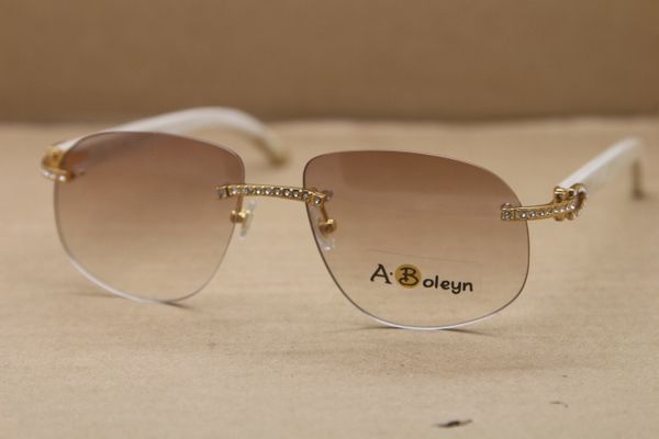 

new genuine natural buffalo horn white rimless sunglasses men designer t8100928 glasses size:46-18-140mm small diamond glasses, White;black