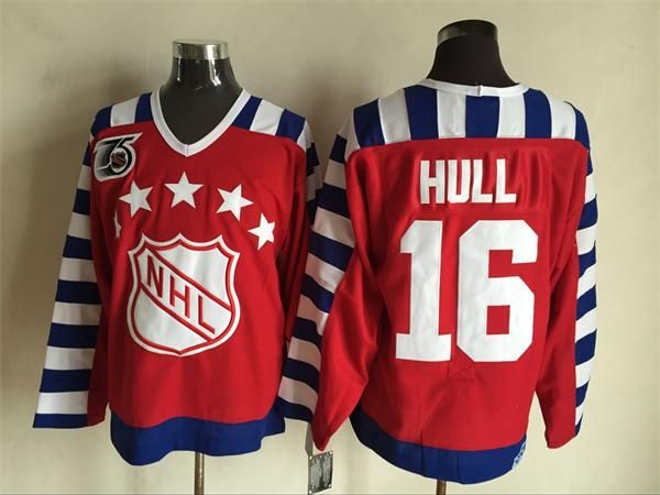 

1992 all star ice hockey jerseys #16 brett hull 75th anniversary patch retro vintage ccm authentic stitched jerseys mix order, Black;red