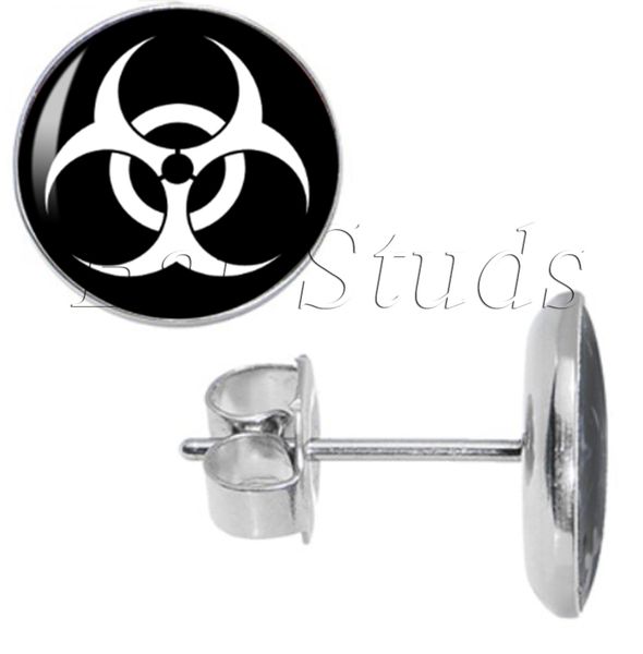 

Оптовая продажа 50 шт./лот хирургическая сталь Biohazard логотип серьги поддельные вил