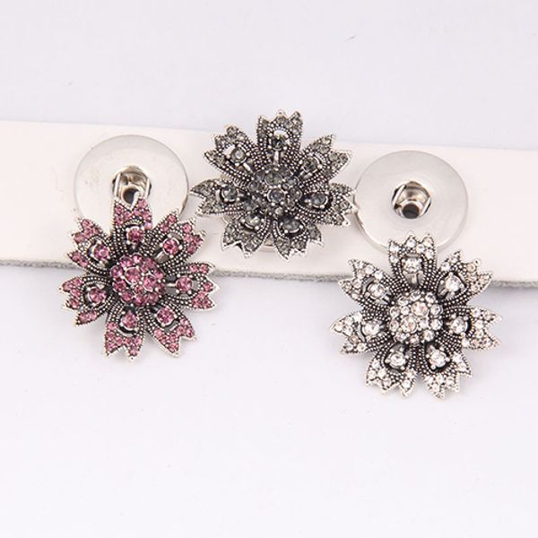 

12pcs 18mm snap jewelry flower rhinestone metal snap buttons fit 18mm snap bracelet bangle for women jewelry, Bronze;silver