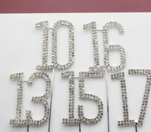 Argento diamante strass cake topper compleanni numeri di nozze bastoncino di cristallo accessori per torte decorazioni per feste