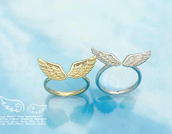 

wholesale- nz16 17mm size fashion korean wholesale small shiny angel wings classic fashion ring gold color and silver color, Golden;silver