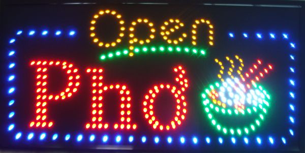

32"x16" vietnamese pho beef noodle soup restuarant open led shop sign neon pho
