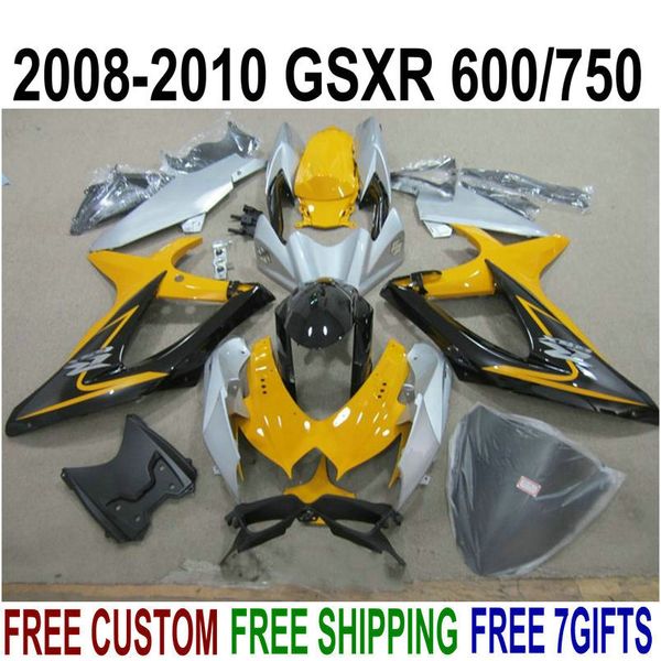 Nuove parti aftermarket per SUZUKI GSX-R750 GSX-R600 2008 2009 2010 carene nere gialle K8 K9 GSXR600 / 750 08-10 kit carenatura KS68