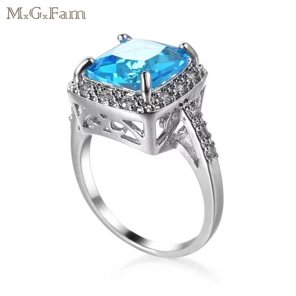 

MGFam (160R) Global Hot Sea Голубые квадратные кольца для женщин Новые 2018 цвета белого золота