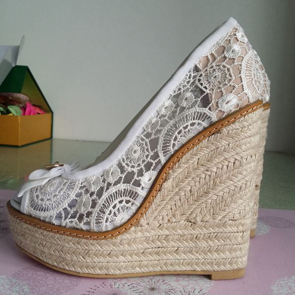 2015 Lace Wedding Shoes Summer Style Women Sandals Wedges High
