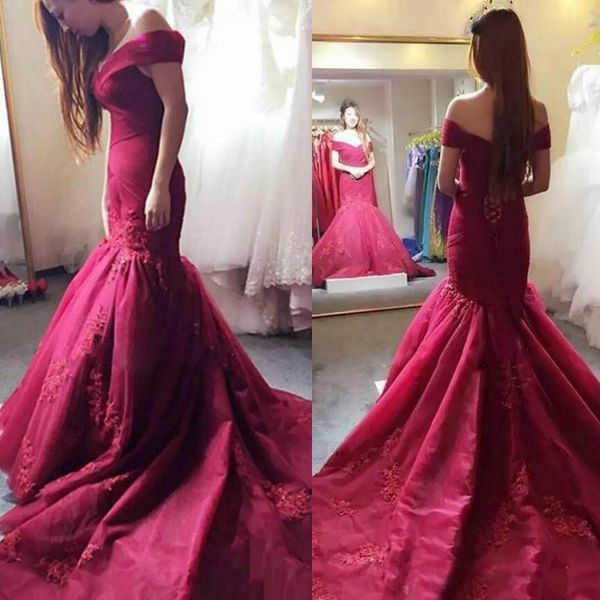 

темно-красный с плеча русалка платья вечерняя одежда кружева аппликация тюль вечерние платья сексуальный длинный конкурс платье, Black;red