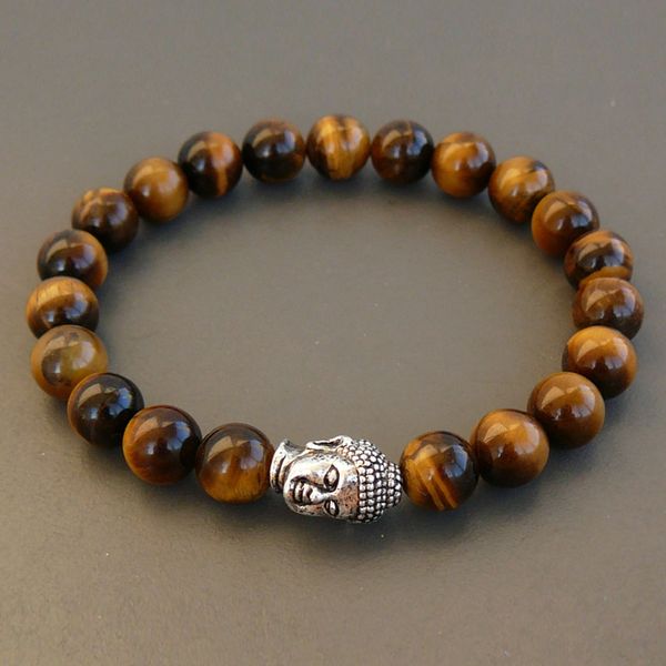 SN0241 Nova Mala Pulseira de ouro pulseira de prata de buda Stretchy Frisado Pulseira Homens Buda Olho de Tigre Pulseiras frete grátis