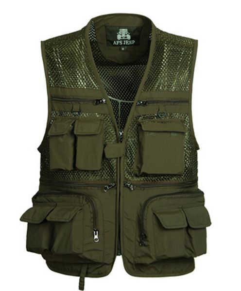 

fall- summer mesh vests for hunting pgrapher vest with many pockets director outdoor style sleeveless jackets m-4xl, Black;white