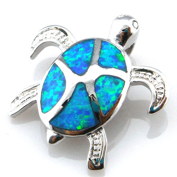 

blue opal jewelry with cz stone;mexican opal pendant turtle pendant op201b, Silver