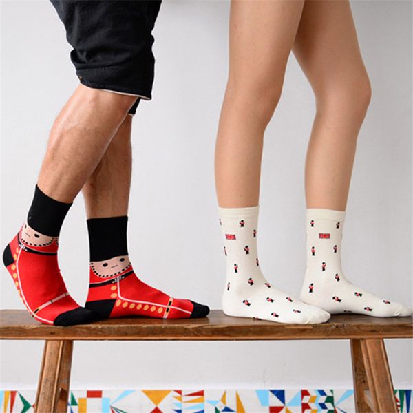 

wholesale-2015 new fashion caramella novelty women men long socks cool mens british style guard cartoon art sock funny lovers cotton socks, Black