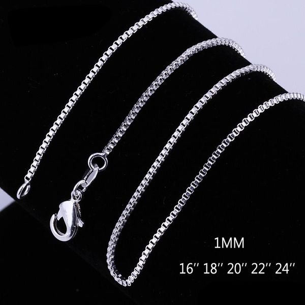 

925 Sterling Silver Box Chain Necklaces Jewelry 1.2mm 925 Sterling Silver Chains 100pcs/lot Mix Size Free