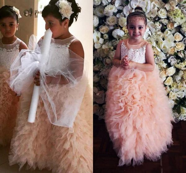 

ruffles ball gown flower girl dresses luxury illusion flouncing layered lace appliques kids pageant gowns party gowns, White;blue