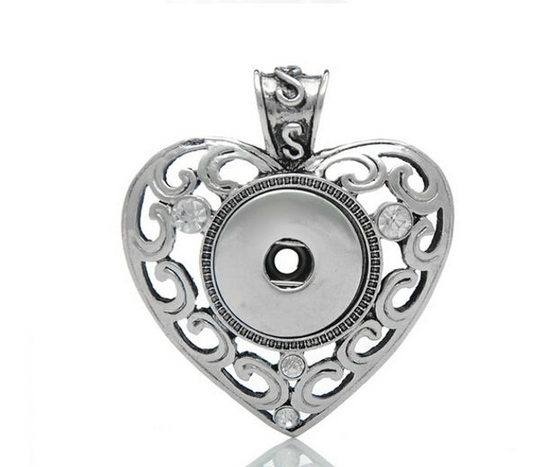 

hollow heart shape pendant fit 18mm white rhinestone pendant diy button noosa pendant jewelry charms snap button interchargeble snap jelwery, Bronze;silver