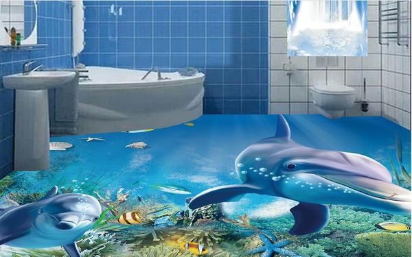 

обои пвх для пола подводный мир дельфин напольная плитка трехмерный фон стены