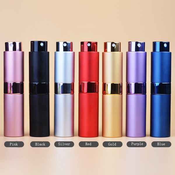 

portable 8ml rotary spray bottle anodized aluminum spray perfume bottles glass empty makeup perfume tube bottle 2018 new