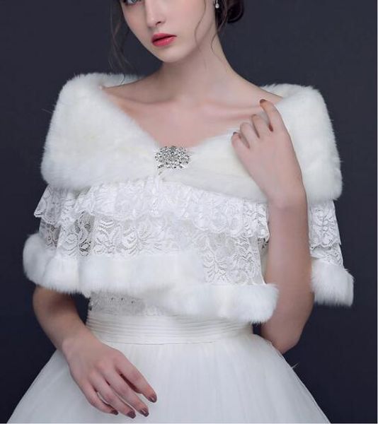 

In Stock Elegant Lace women Warm Winter Bridal Fur Wraps For Wedding Dresses Coat Lady Wraps For Special Occation Bridal Accessory, White