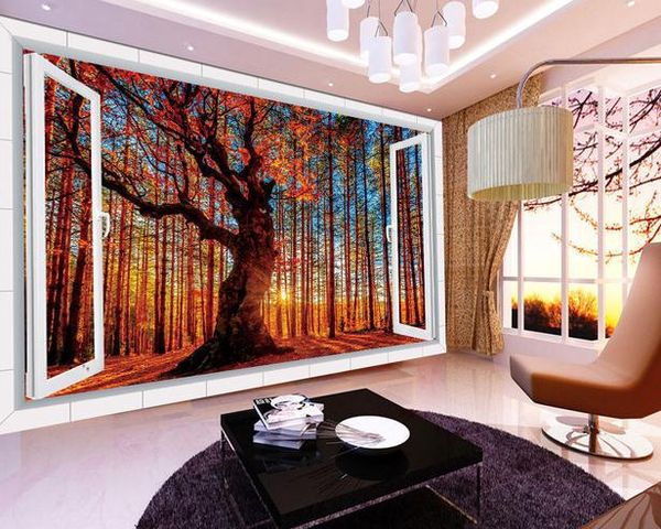 

large mural papel de parede autumn 3d stereoscopic tv backdrop wall sticker wholesale factory direct 828k