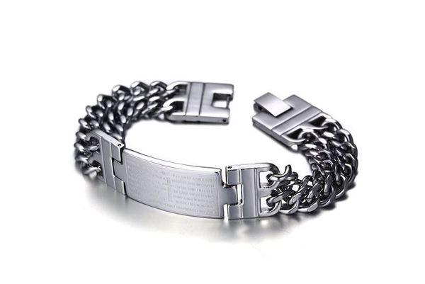 

stainless steel curb chain id bracelet for men and women, Black