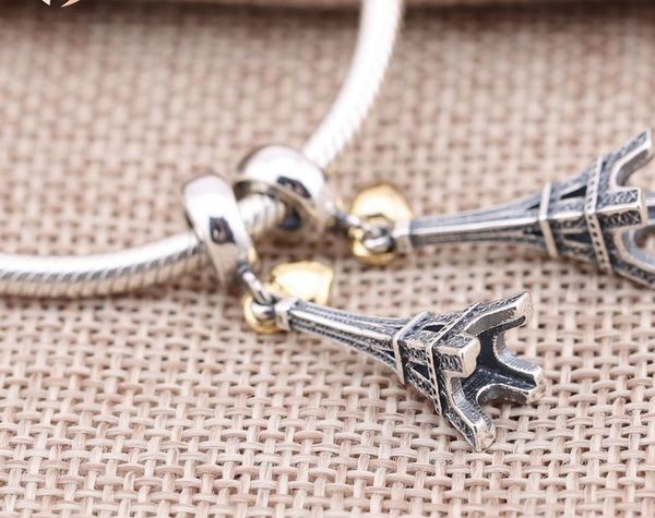 

new gold heart pendants with 925 sterling silver eiffel tower charms fit european bracelets bangles jewelry ml, Bronze;silver