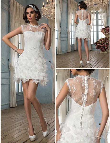

2016 new fashion popular ivory jewel satin/lace flower short mini sheath wedding dresses 209, White