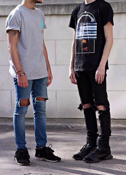 

wholesale-new fashion outdoor button fly pants knee hole men hip hop casual pants men trouser suit men ing, Black