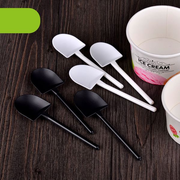 

12.5cm plastic ice cream spoon mini shovel design black/white dessert cake spoon spade party supplies dinnerware sk711