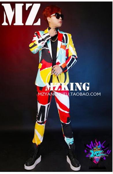 

male singer fashionable nightclub europe and the united states shows irregular color stitching suit costumes. s - 6 xl, Black;red