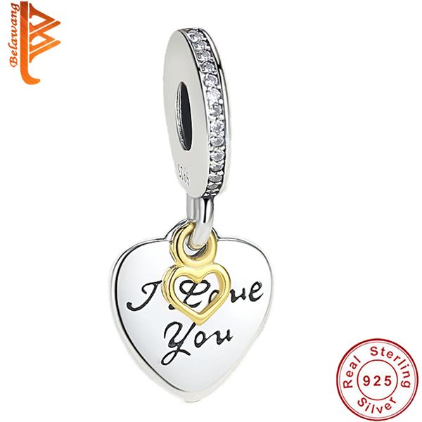 

BELAWANG Европейский Стерлингового Серебра 925 Бусины Шарм Выгравировать Я Люблю Тебя