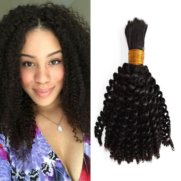 Kinky encaracolado cabelo trançado humano em massa birmanês cabelo humano cru em massa 100g 1b # cor preta natural fdshine