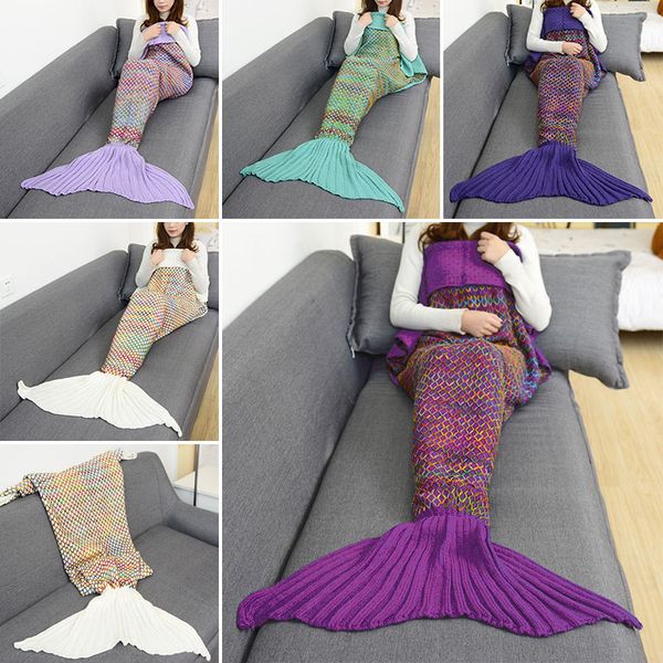 

180*90cm multicolor grid mermaid blanket mermaid tail knitted blankets sofa quilt rug sleeping sack knit blanket 5 color wx9-146