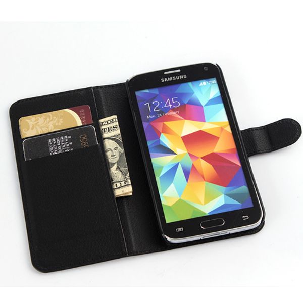 

For Samsung Galaxy s5 i9600 Litchi Leather Wallet ID Credit Card Holder Stand Flip Case Cover 9 colors choose
